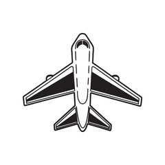 Simple and Elegant Black Outline Illustration of an Airplane with Curved Wings, Airplane vector art, Airplane illustration, Airplane icon, Plane symbol
