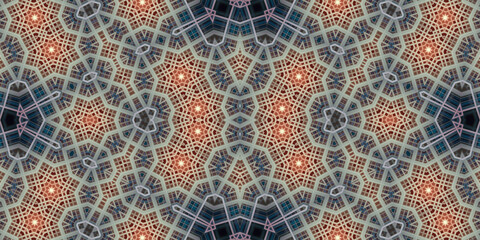 Seamless kaleidoscope pattern. The texture of the woven pattern. Endless pattern