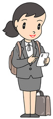 ビジネスウーマンのイラスト - オフィスレディ・女性社員・レディースユニフォーム・バックパック・スマホ操作