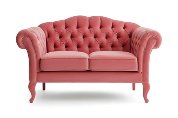 Modern velvet sofa in art deco style isolated on white transparent background