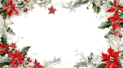 Floral Christmas Border with Silver Accents