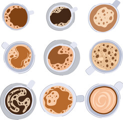 coffee cup top set cartoon. mocha macchiato, brew caffeine, froth mug coffee cup top sign. isolated symbol vector illustration