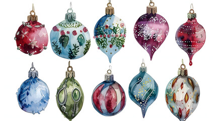 Ornaments Christmas Watercolor white background