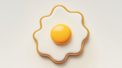 3D Fried Egg Illustration   Yellow Yolk  White Egg  Minimalist Design