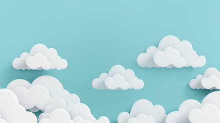 Cartoon Cloud Collection, a cheerful assortment of fluffy white clouds set against a soft pastel blue backdrop, perfect for adding whimsy to any design or project.