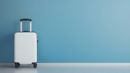 Minimalist Airport Luggage Display, a sleek and organized airport setting showcasing luggage with ample space for text, embodying simplicity and elegance in travel design