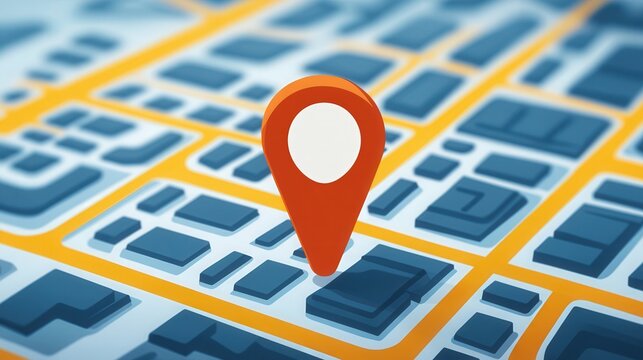 Map Marker Illustration, a flat design graphic featuring a prominently pinned location on a street map, ideal for navigation apps or location-based services.