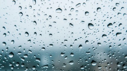 Gentle Rain on Glass, a serene scene of soft droplets cascading on a clear surface, creating a calming atmosphere with a minimalist backdrop.