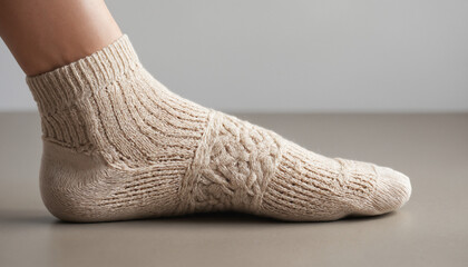 Close-Up of Foot in Cozy Sock.