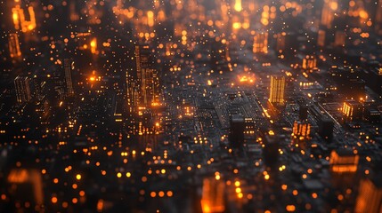 Obraz premium Futuristic Circuit Board with Glowing Orange Lights in a High-Tech Digital Environment, Symbolizing Advanced Technology 