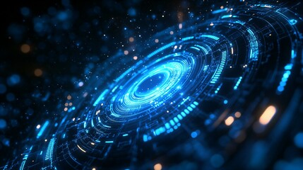 Holographic blue circle hologram on a background, futuristic, technology, abstract, holographic