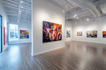 A large white wall in an art gallery