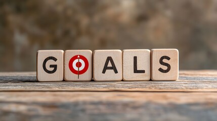 Wooden Blocks Spelling Goals with a Bullseye Target and Arrow