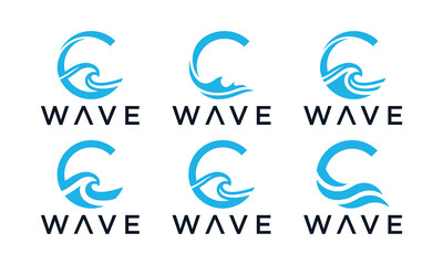 Collection Letter C with Wave Logo Design Icon Set