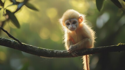 Fototapeta premium Langur perched on a tree branch in a Thai forest in the afternoon. generative ai
