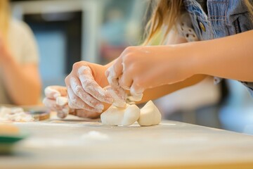 Child's Hands Molding White Clay on a Table