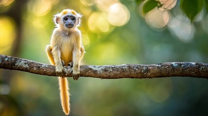 Langur perched on a tree branch in a Thai forest in the afternoon. generative ai
