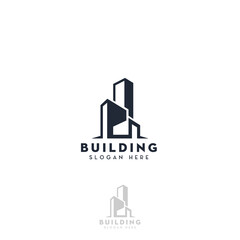 building design and construction logo. creative logo construction real estate apartment skyline and architect