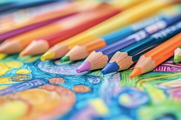 Close-up of Colored Pencils on a Drawing