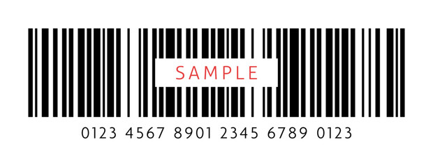 SAMPLEの文字と24桁のcode 128のバーコードのダミー素材 - シンプルなサンプル画像用のイラスト