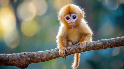 Naklejka premium Langur perched on a tree branch in a Thai forest in the afternoon. generative ai