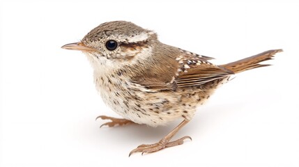 Fototapeta premium Tiny Bird on White: A Study of Delicate Feathers and Avian Grace