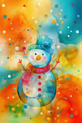 Psychedelic abstract christmas snowman, colourful ink painting, minimalist art