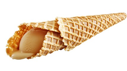 Melting Ice Cream Cone on White Background