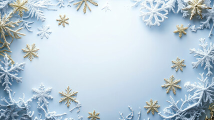 Elegant Blue and Gold Snowflake Holiday Border