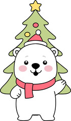 Cute Polar Bear Christmas Tree Illustration Holiday Animal Cartoon