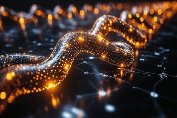 Obraz premium Abstract background with a double helix of DNA and digital connections, a vector illustration for medical or science themes