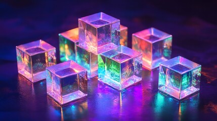 Fototapeta premium translucent glass cubes with a neon gradient