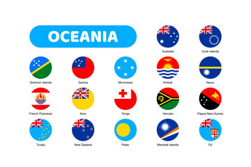 Flags of Oceania. Flat element design. White isolated background
