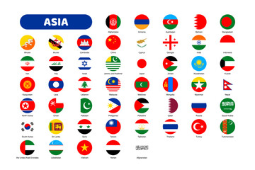 Flags of Asia. Flat element design. White isolated background