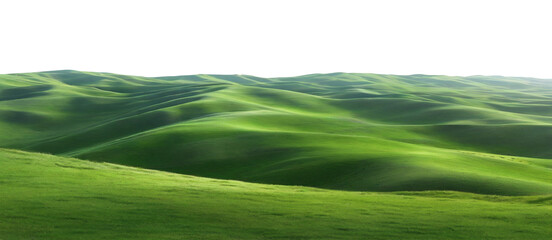 green grassy hills with smooth slopes, the fresh grass waving in a light breeze. The background is transparent,