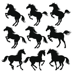 set of nine black horse silhouettes