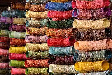Set of colorful bangles in store in charminar in hyderabad