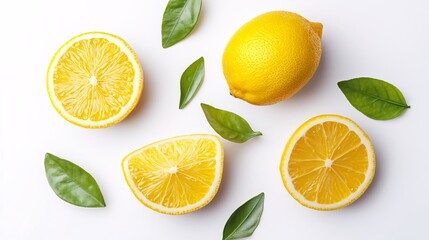 Freshly Sliced Lemons with Leaves: A Burst of Citrus