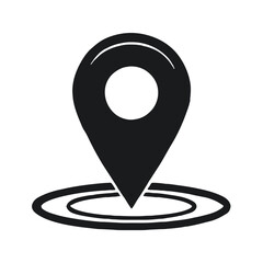 A simple minimalist icon of a black location pin with a circular center. Ideal for maps, GPS apps, and navigation design projects