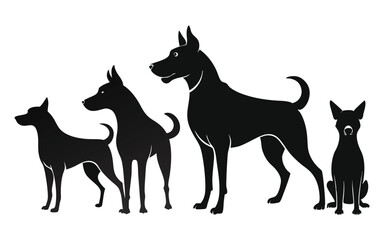 set of silhouette dogs difference comportment