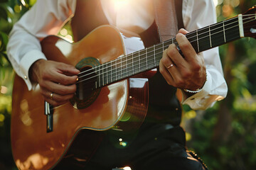 Obraz premium Generative AI Image of a Guitarist Performing with Acoustic Guitar