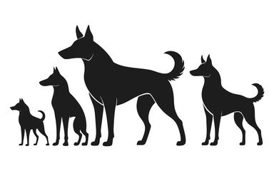 set of silhouette dogs difference comportment