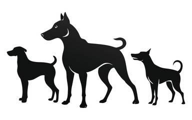 set of silhouette dogs difference comportment
