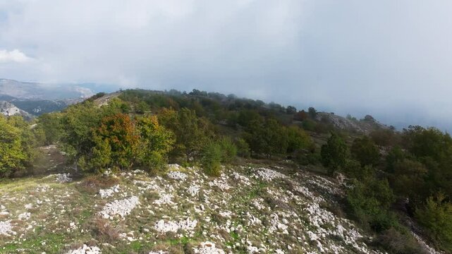 Aerial video of Col de Vence in south of France in the clouds