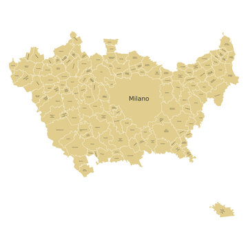 Vector image of the province of Milan with separate municipalities and editable labels