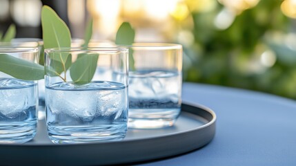 Elegant summer gathering with mansion staff serving refreshing water at a sunny outdoor event