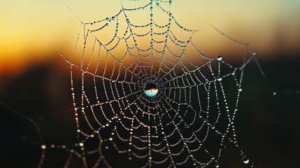 Naklejka premium Dew Drops on a Spider Web