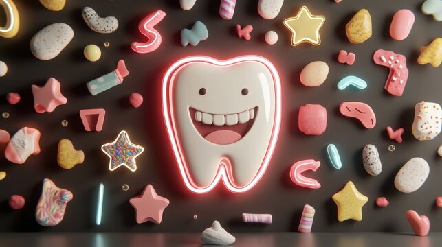 Grinning icon with a big, toothy smile, twinkling eyes, and a colorful background with soft neon lighting, Photorealistic