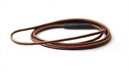 Fototapeta premium Close-Up of Brown Leather Charger Cable with Black Connector