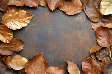 Elegant autumn background with golden and bronze leaves on textured surfaces, perfect for seasonal...